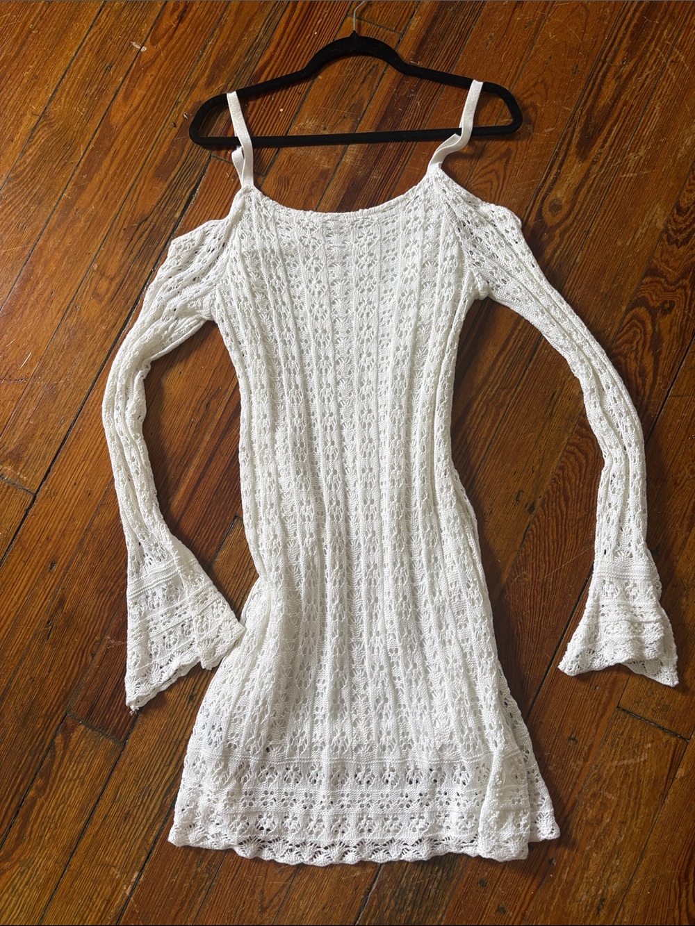 VENUS White Crocheted Off-Shoulder Dress with Straps